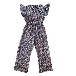 Larsyn‎ & Lily Womens Micro Floral Jumpsuit M Flutter Sleeves Button Cinch Waist
